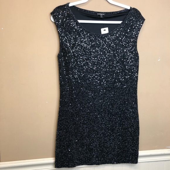 Express Black Silver Mini Dress Size Small NWT - Picture 1 of 6